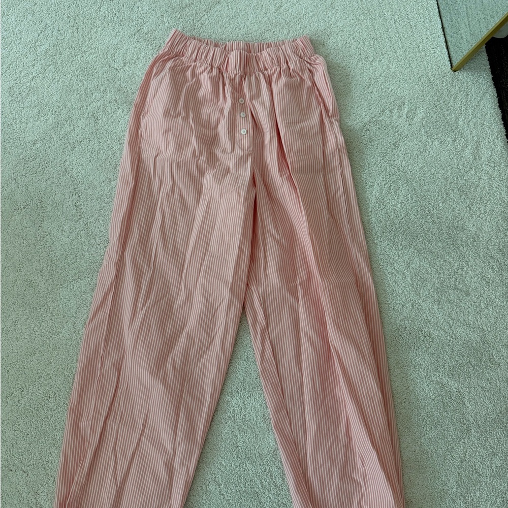 DAILY DRILLS Pink Striped Button-Up Pants